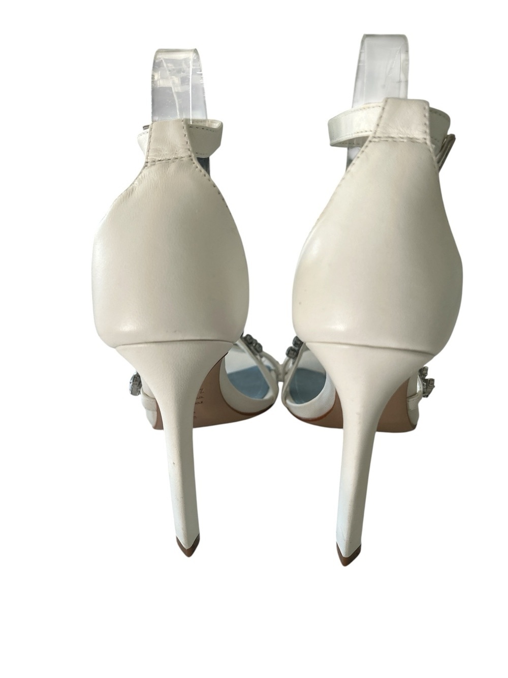 SCHUTZ Linsey White Leather Rhinestone Ankle Strap High Heel Stiletto Sandals 7 - Picture 7 of 13